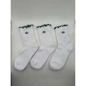 3 Pairs Alo Yoga Women's Lettuce Edge Sock M/L fits sizes 8 – 11 white